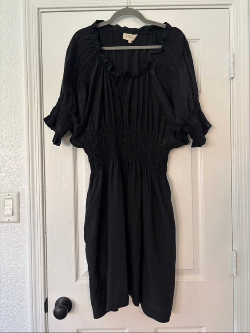 Isabel Marant Étoile Peasant Silk Short Sleeve Dress in Black Size 3 or US 8